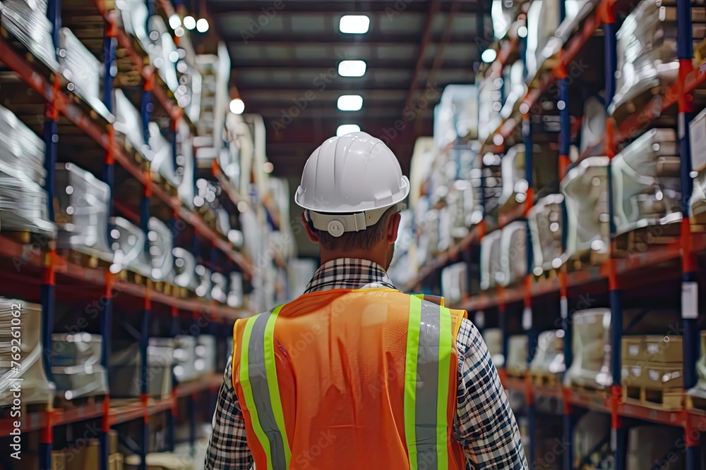 Fototapeta premium Engineer supervising the operation of a distribution warehouse