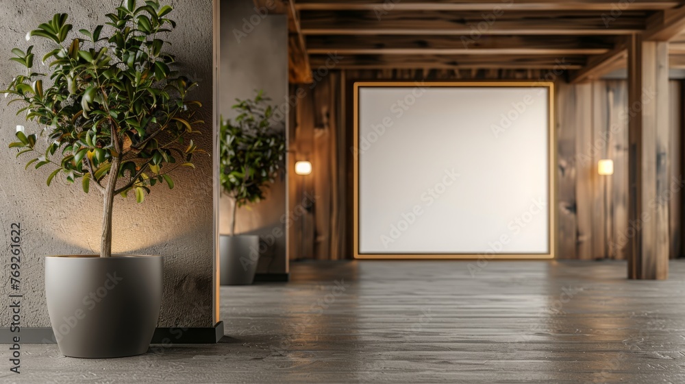 Modern interior design of living room with empty green wall background