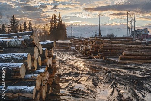 Stacks of logs at sawmill