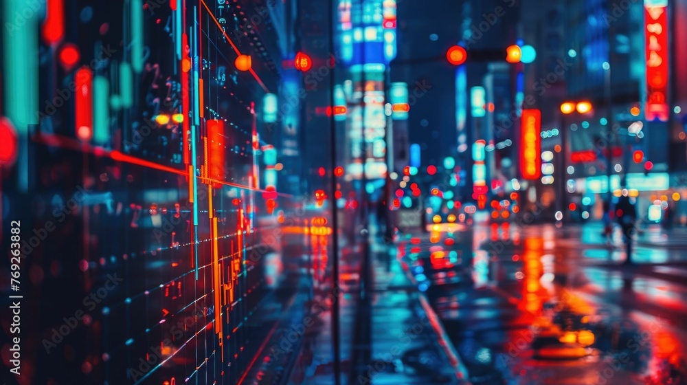 Cityscape at night,with rain-soaked streets and blurred,reflected lights creating a dynamic,atmospheric scene The urban landscape is a metaphord Investment Challenges