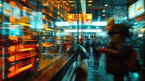 Wallpaper Mural Bur and motion of a bustling urban setting,highlighting the speed and efficiency of modern payment processing The vibrant colors,neon lights,and dynamic architectural Torontodigital.ca