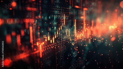 Digital image portrays the volatility and dynamism of the financial markets The glowing,neon-like graph against a dark,futuristic background symbolizes the complex data and information photo