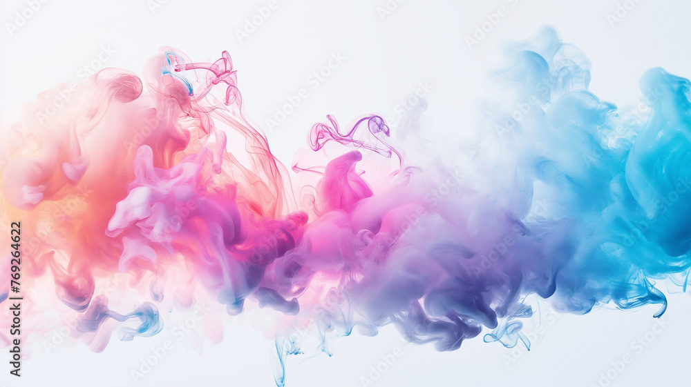Colorful of blue, pink and purple ink drop in the water exploding splashes on isolated white Colorful of blue, pink and purple ink drop in the water exploding splashes on isolated white