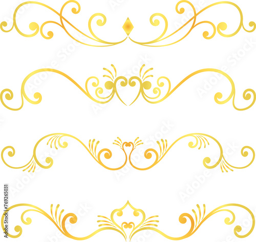 Golden swirl lines calligraphy ornament set isolated on white background for luxury graphic design © air_artwork