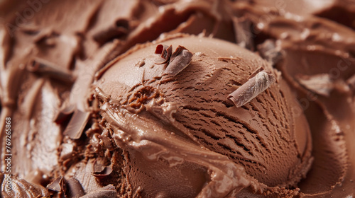 A single scoop of chocolate ice cream nestled in a white bowl, creating a tempting dessert treat.