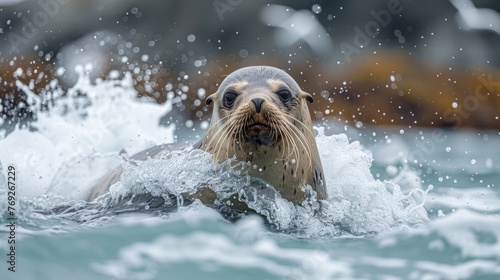 a seal is swimming in the ocean looking at the camera
