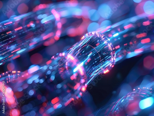 A close-up of a neon glowing fiber optic cable showcasing the beauty of high-speed internet technology