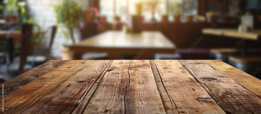 Wooden table in a cafe or restaurant setting. Wooden table in a cafe or restaurant setting.
