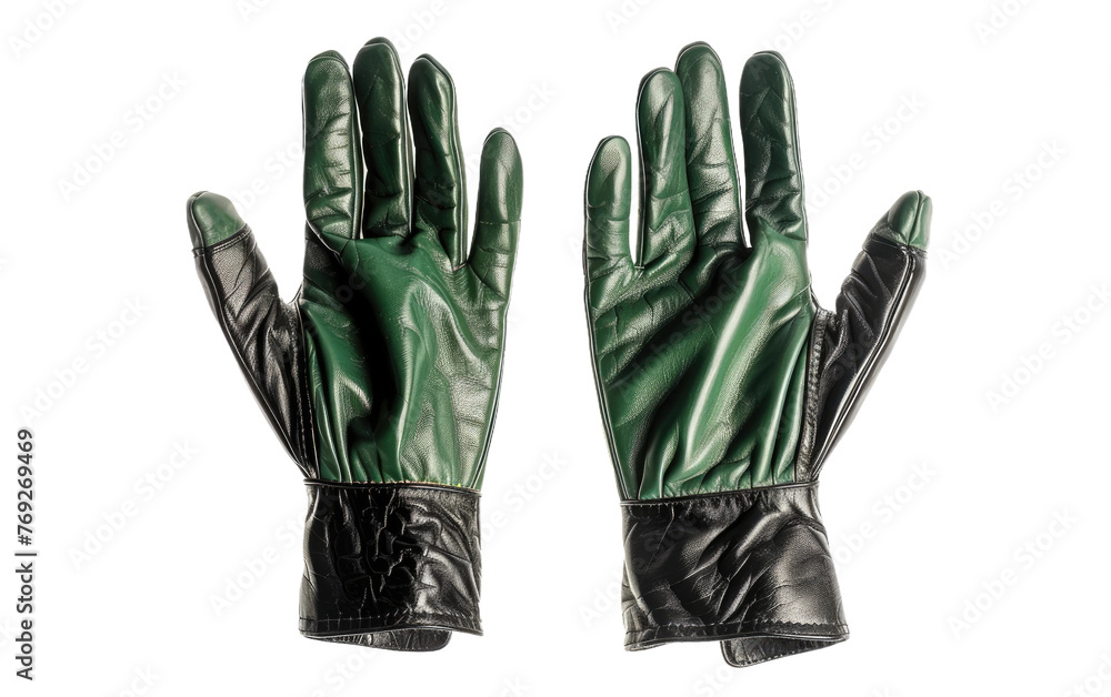 Dual-Toned Leather Gloves in Black and Green isolated on transparent Background Dual-Toned Leather Gloves in Black and Green isolated on transparent Background