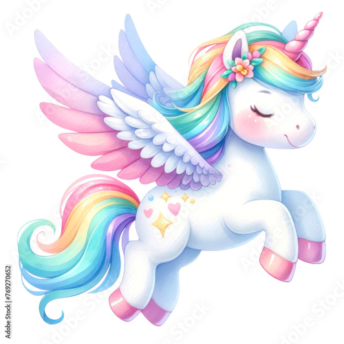 A colorful collection of illustrated rainbow unicorns in various poses with party accessories, perfect for birthday themes and children's decor.
, Whimsical Rainbow Unicorn Clipart Collection
