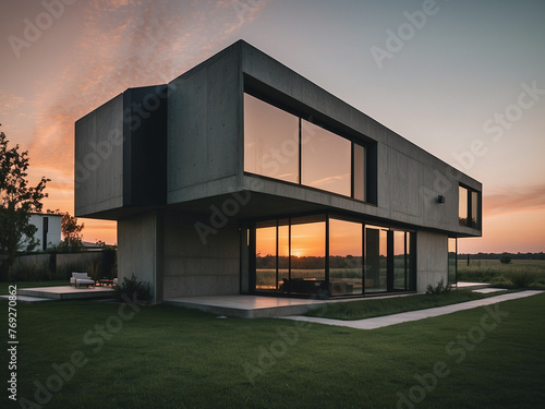 Cool Minimalism, Rough Concrete House with Black Steel Cladding