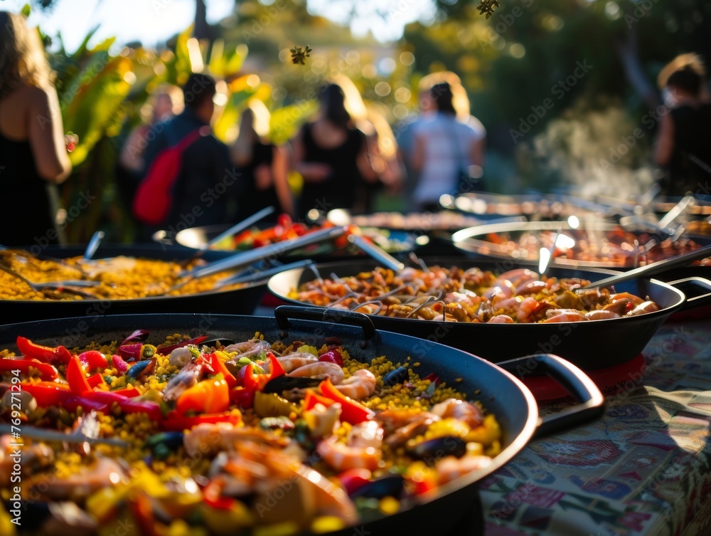 Outdoor paella party large social gathering Outdoor paella party large social gathering