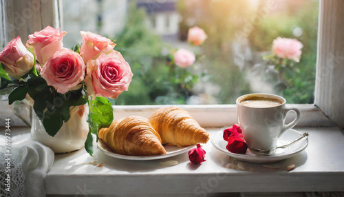 Romantic Coffee and Croissant Breakfast