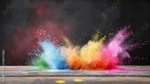 Colorful chalk dust in a blur on a blackboard. photo