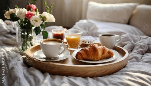 Bed Breakfast Hot Coffee & Croissants for Health