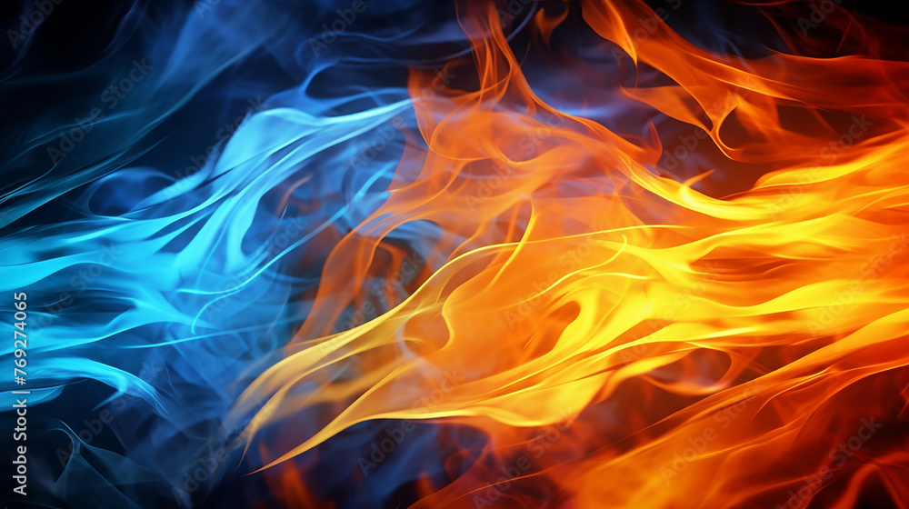 orange and blue flame side versus background animation on dark background