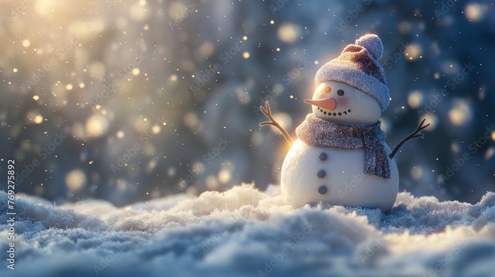 Obraz premium Cheerful Frost Illustration of a Snowman in a Winter Wonderland