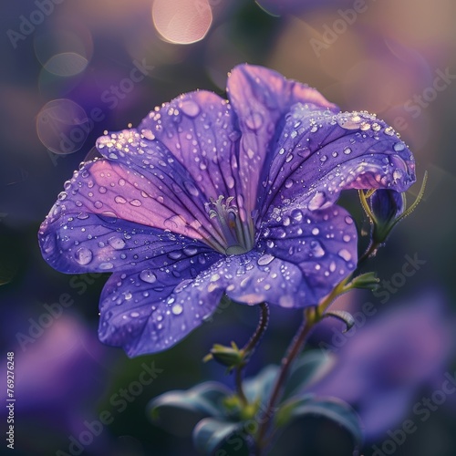 Dew Kissed Purple Twilight Blooms. Generative AI.