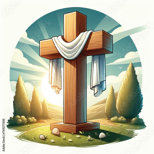 Cute wooden cross with white cloth 