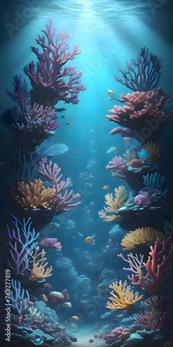 ocean, sea view, sea illustration of deep sea view, fish in the sea, sea animals, sea inhabitants