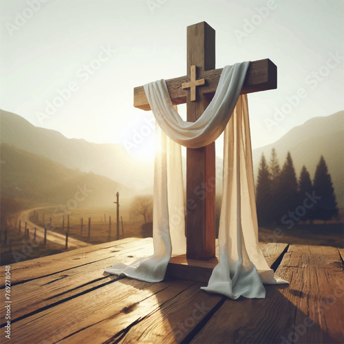 wooden cross with white cloth