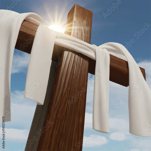 wooden cross with white cloth zoom in