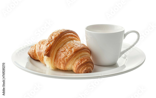 Chicory Infusion with Croissant on Porcelain isolated on transparent Background