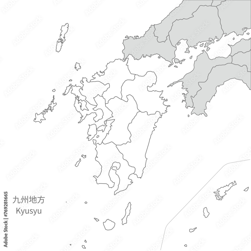 九州地方、九州地方と周辺のスタイリッシュな地図