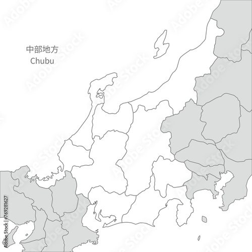 中部地方、中部地方と周辺のスタイリッシュな地図