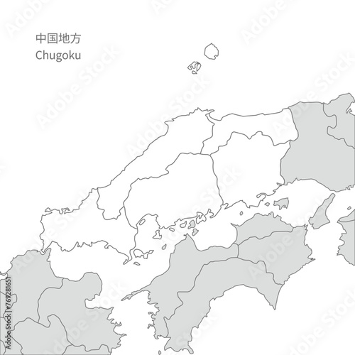 中国地方、中国地方と周辺のスタイリッシュな地図