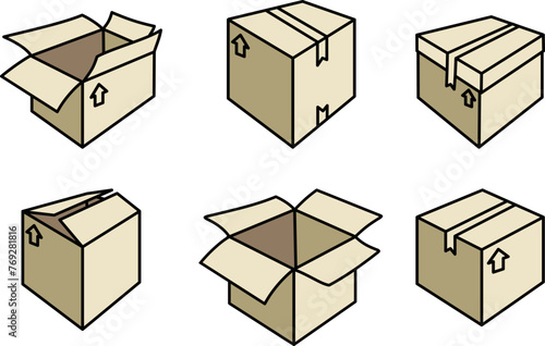 Set of box , doodle style , Vector illustration on white background.