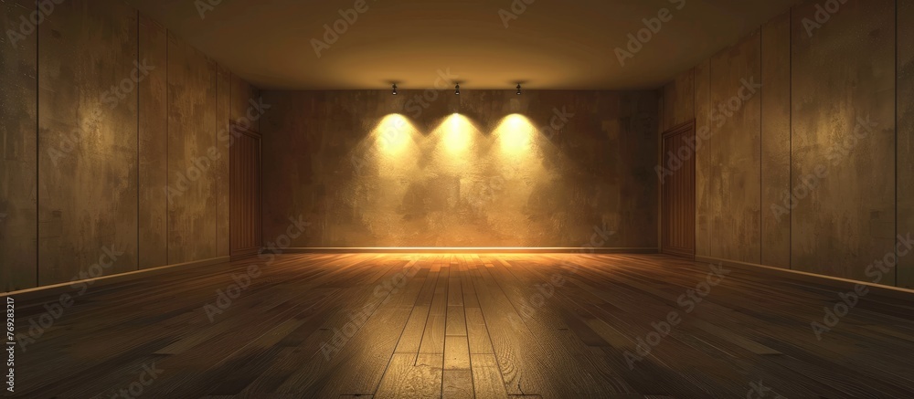 Empty room interior with dim lighting. - obrazy, fototapety, plakaty 