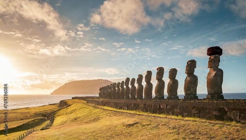 moai statues on easter island at ahu tongariki in chile