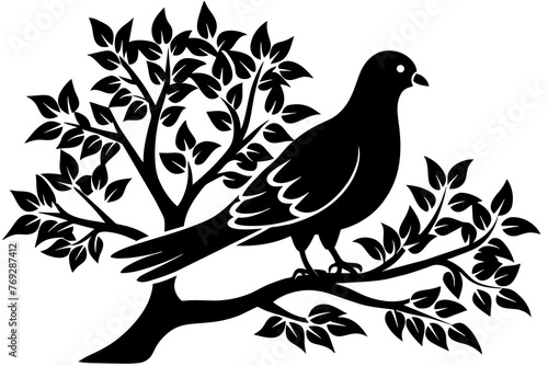 a dove bird on a tree silhouette vector illustration photo