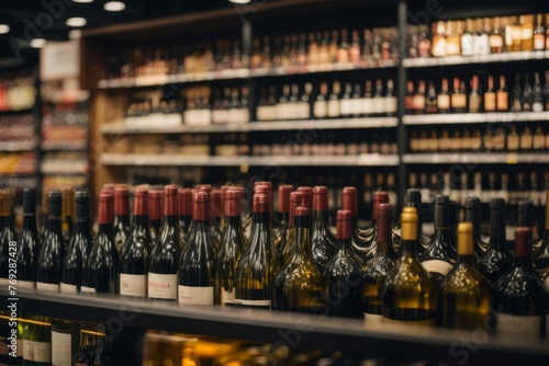 wine bottles on alcohol shelf in bar or liquor store © free