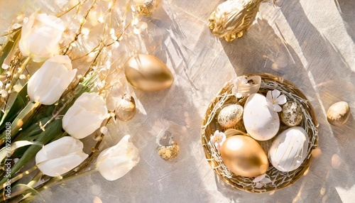 delicate gold and white easter flatlay © Aedan