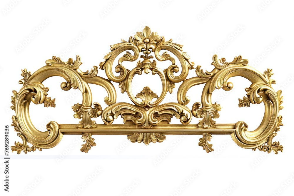 Elegant rectangular frame with intricate gold leaf design, high detail craftsmanship on a pure white background Elegant rectangular frame with intricate gold leaf design, high detail craftsmanship on a pure white background