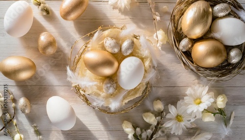 delicate gold and white easter flatlay