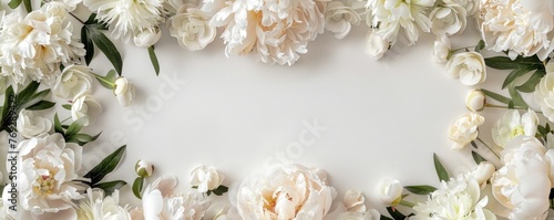 Elegant rectangle frame with white peony borders, celebrating love in a luxurious fashion