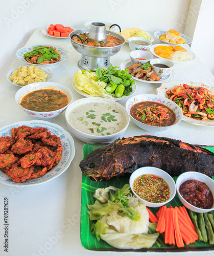 One of many Thai food delicious menu serve on table tradition.