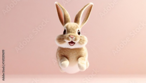 cute cartoond happy bunny character jumping on pink background adorable rabbit for easter spring holiday design 3d render illustration © Tomas