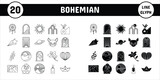 Bohemian Line Glyph Vector Illustration Icon Sticker Set Design Materials