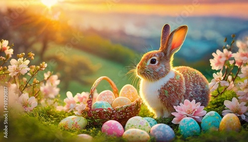 easter s charm a serene sunrise playful bunny or intricate still life adorned with pastels blossoms and eggs it captures the essence of family tradition and spring s beauty