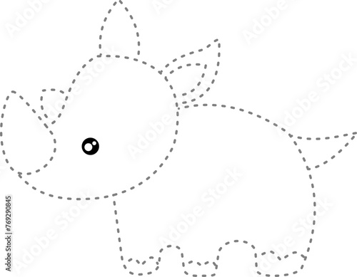 child, worksheet, baby, educational, kid, game, play, dashed, puzzle, cartoon, connect, riddle, line, educate, join, rhino, fun, preschool, picture, school, color, education, coloring, trace, vector, 