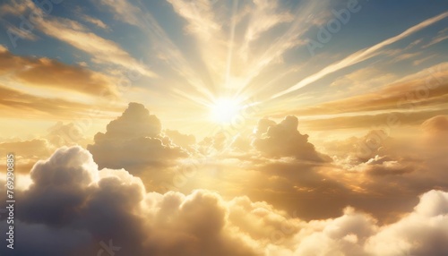 illustration of the second coming of jesus christ the savior in the clouds in heaven background