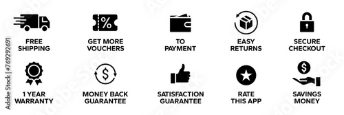 E-commerce and Shopping icons line set. Vector Illustration.