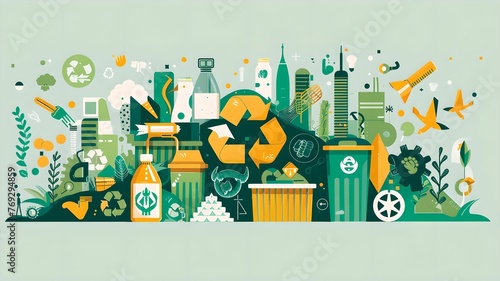 vector style illustration of trash and recycle bins