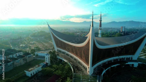 Morning sun The Great Mosque of West Sumatra is the largest mosque in West Sumatra, which is located in Chatib Sulaiman, North Padang District, Padang City. photo