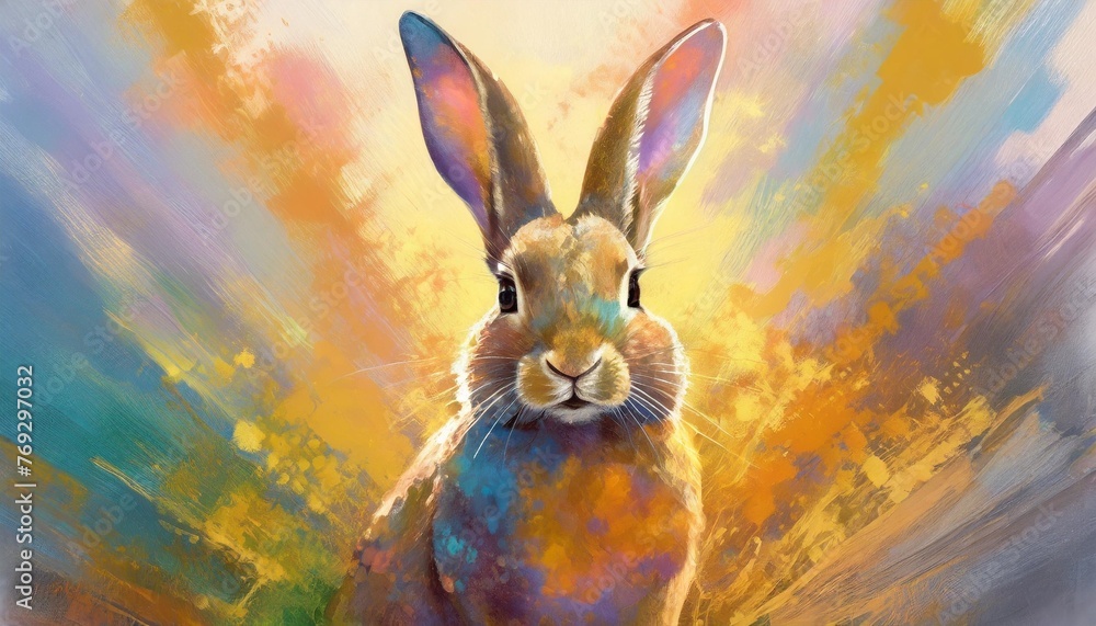 illustration of a rabbit in colorful paint art