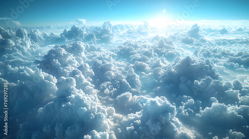 Endless clouds illuminated by the sunlight near the horizon, showcasing the vastness and beauty of the sky
